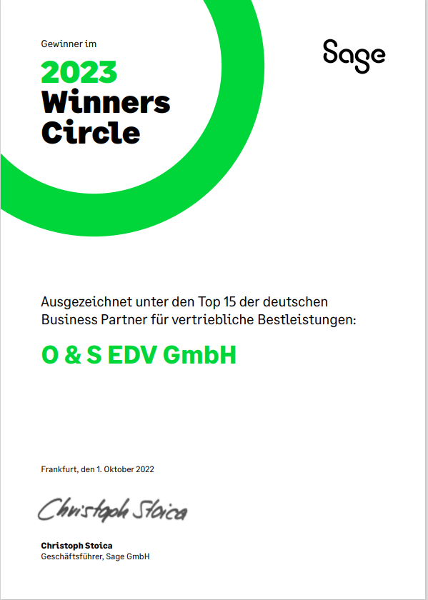 Urkunde Sage Winner Circle 2023